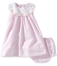 Petit Ami Baby Girls Short Sleeve Floral Embroidered Collared Dress