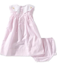 Petit Ami Baby Girls Short Sleeve Floral Embroidered Collared Dress