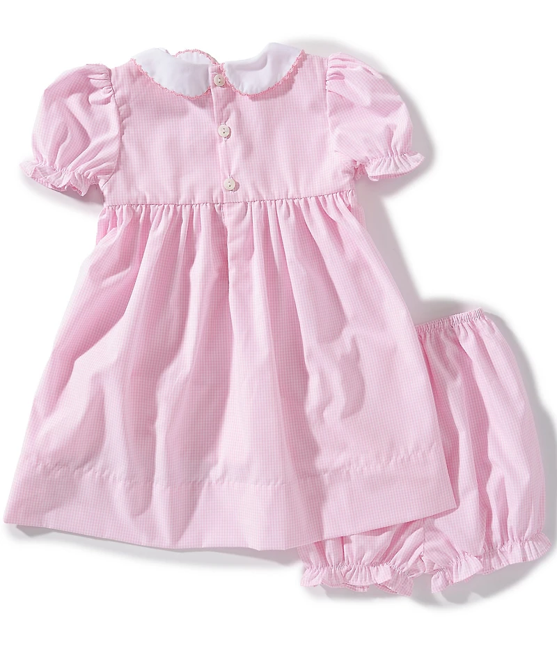 Petit Ami Baby Girls Short Sleeve Hand Picture Smocked Birthday Dress With Matching Bloomers