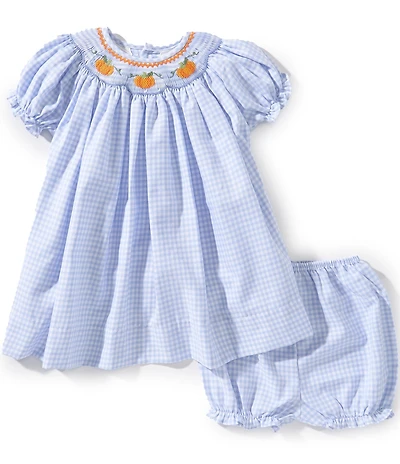 Petit Ami Baby Girls Short Sleeve Hand Picture Smocked Pumpkins Dress