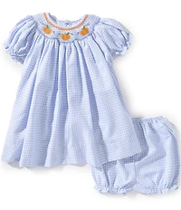 Petit Ami Baby Girls Short Sleeve Hand Picture Smocked Pumpkins Dress