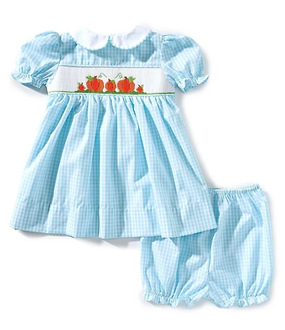 Petit Ami Baby Girls Short-Sleeve Smocked Pumpkin Motif Fit-And-Flare Dress