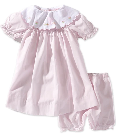 Petit Ami Baby Girls Short Sleeve Smocked Shadow Stitch Easter Bunny Dress and Bloomers Set