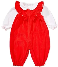 Petit Ami Baby Girls Sleeveless Bow-Accented Corduroy Coverall & Long-Sleeve Woven Shirt Set