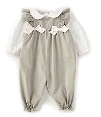 Petit Ami Baby Girls Sleeveless Bow-Accented Corduroy Coverall & Long-Sleeve Woven Shirt Set