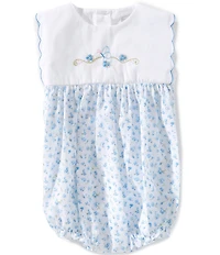 Petit Ami Baby Girls Sleeveless Scallop Trim Floral Printed Butterfly Embroidered Bubble
