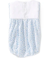 Petit Ami Baby Girls Sleeveless Scallop Trim Floral Printed Butterfly Embroidered Bubble