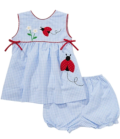 Petit Ami Baby Girls Sleeveless Gingham Ladybug-Appliqued Bow Dress