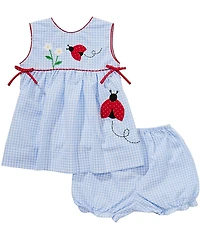 Petit Ami Baby Girls Sleeveless Gingham Ladybug-Appliqued Bow Dress
