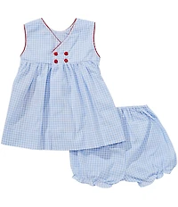 Petit Ami Baby Girls Sleeveless Gingham Ladybug-Appliqued Bow Dress