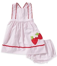 Petit Ami Baby Girls Sleeveless Pindotted Strawberry Applique Pinafore Dress