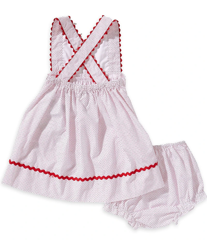Petit Ami Baby Girls Sleeveless Pindotted Strawberry Applique Pinafore Dress