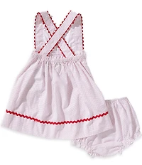 Petit Ami Baby Girls Sleeveless Pindotted Strawberry Applique Pinafore Dress