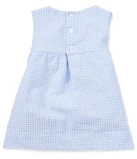 Petit Ami Baby Girls Sleeveless Seersucker Flower Applique Bow Detail Dress
