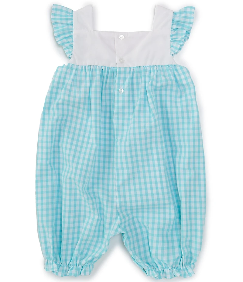 Petit Ami Baby Girls Square Neck Flutter Sleeve Tulip Applique Bubble Romper