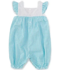 Petit Ami Baby Girls Square Neck Flutter Sleeve Tulip Applique Bubble Romper