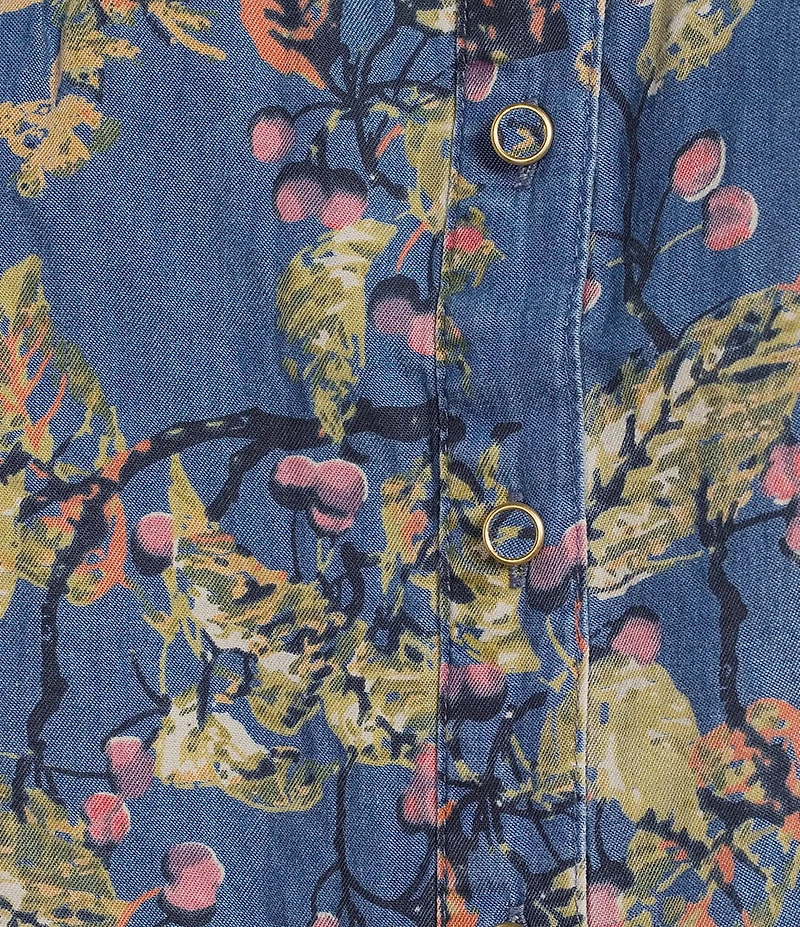 Intro Petite Size Floral Print Lyocell 3/4 Sleeve Button Front Placket Blouse
