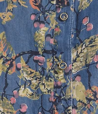 Intro Petite Size Floral Print Lyocell 3/4 Sleeve Button Front Placket Blouse