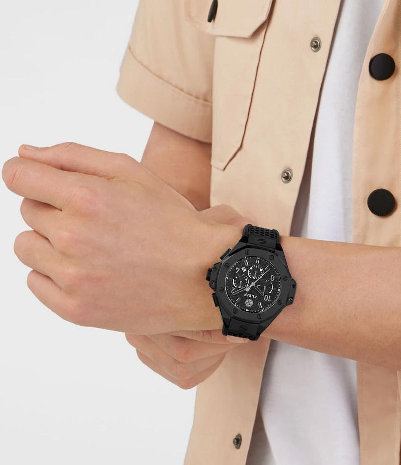 Philipp Plein Men's Chrono Royal Black Silicone Strap Watch