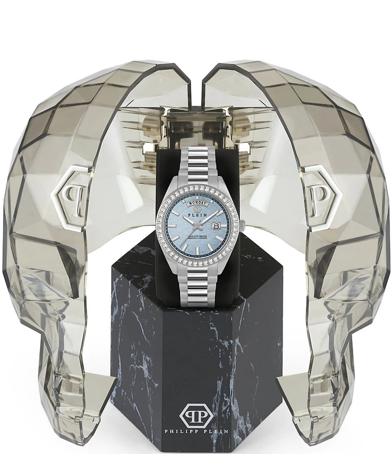 Philipp Plein Men's Date Superlative Crystal Quartz Analog Stainless Steel Bracelet Watch