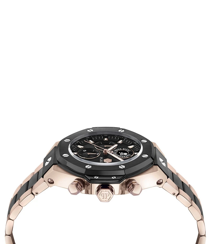 Philipp Plein Men's Plein Royal Chronograph Two Tone Black Sunray Dial Bracelet Watch