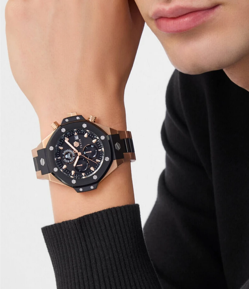 Philipp Plein Men's Plein Royal Chronograph Two Tone Black Sunray Dial Bracelet Watch