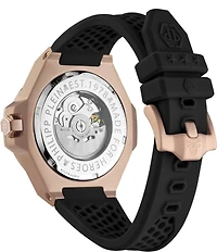 Philipp Plein Men's Plein Skeleton Royal Automatic Black and Rose Gold Silicone Strap Watch