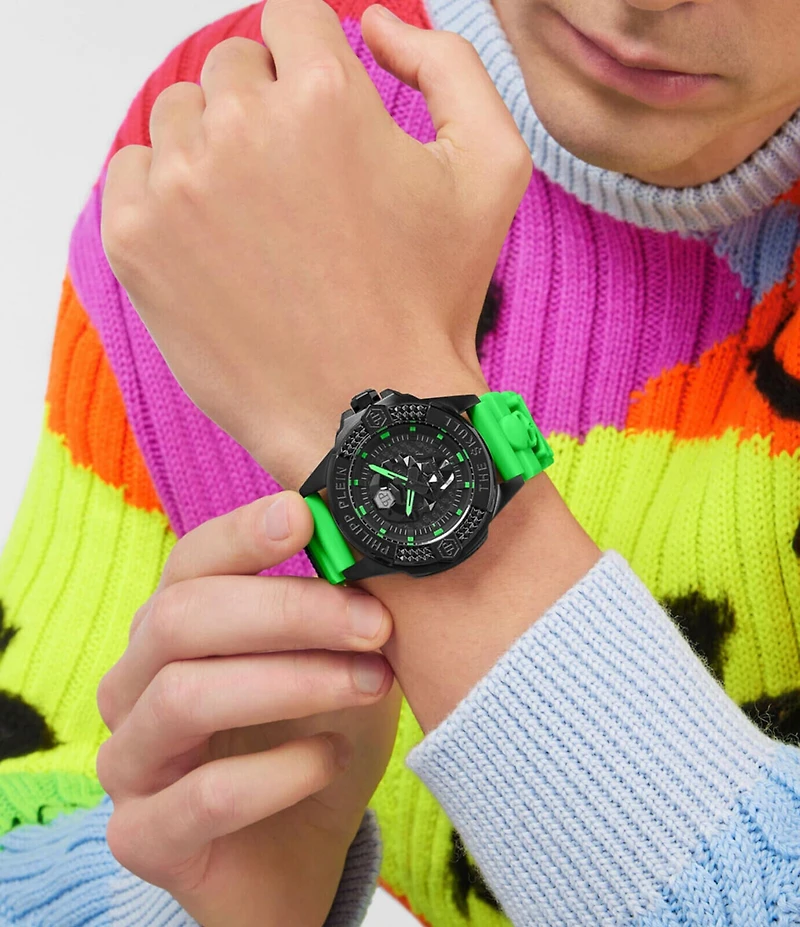Philipp Plein Men's The Kull Analog Green Silicone Strap Watch