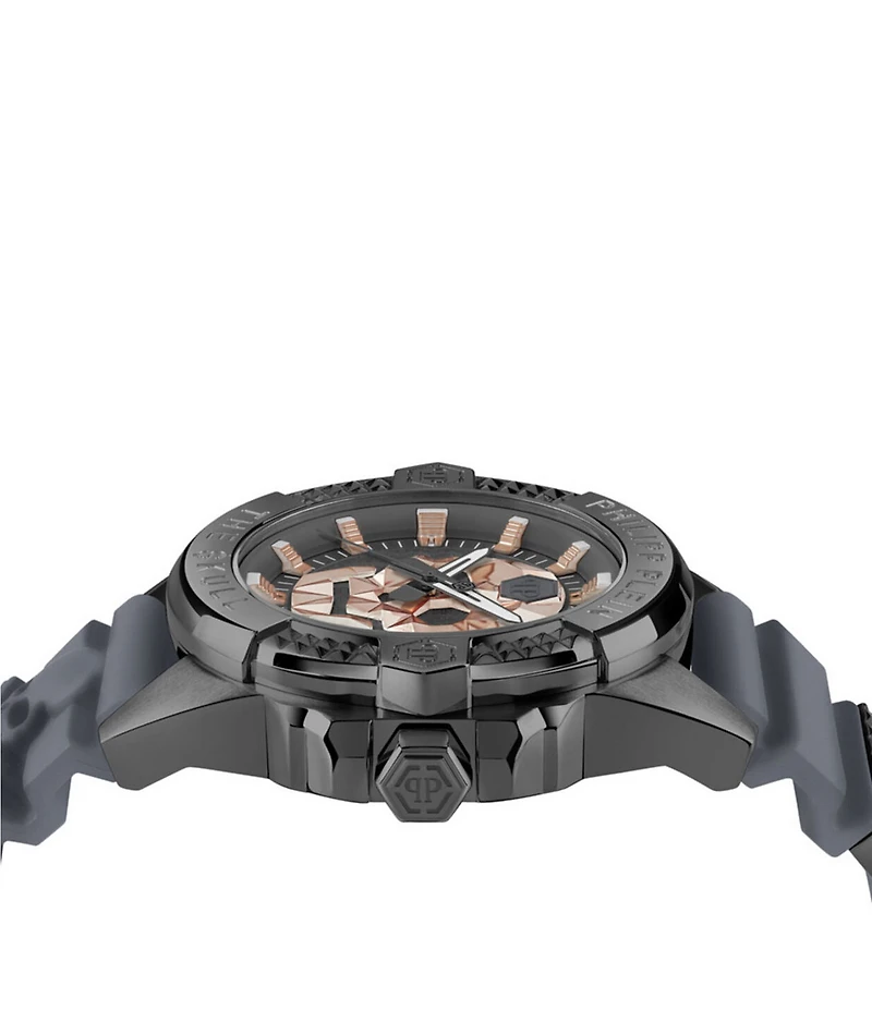 Philipp Plein Men's The Skull Analog Gunmetal Tone Silicone Strap Watch