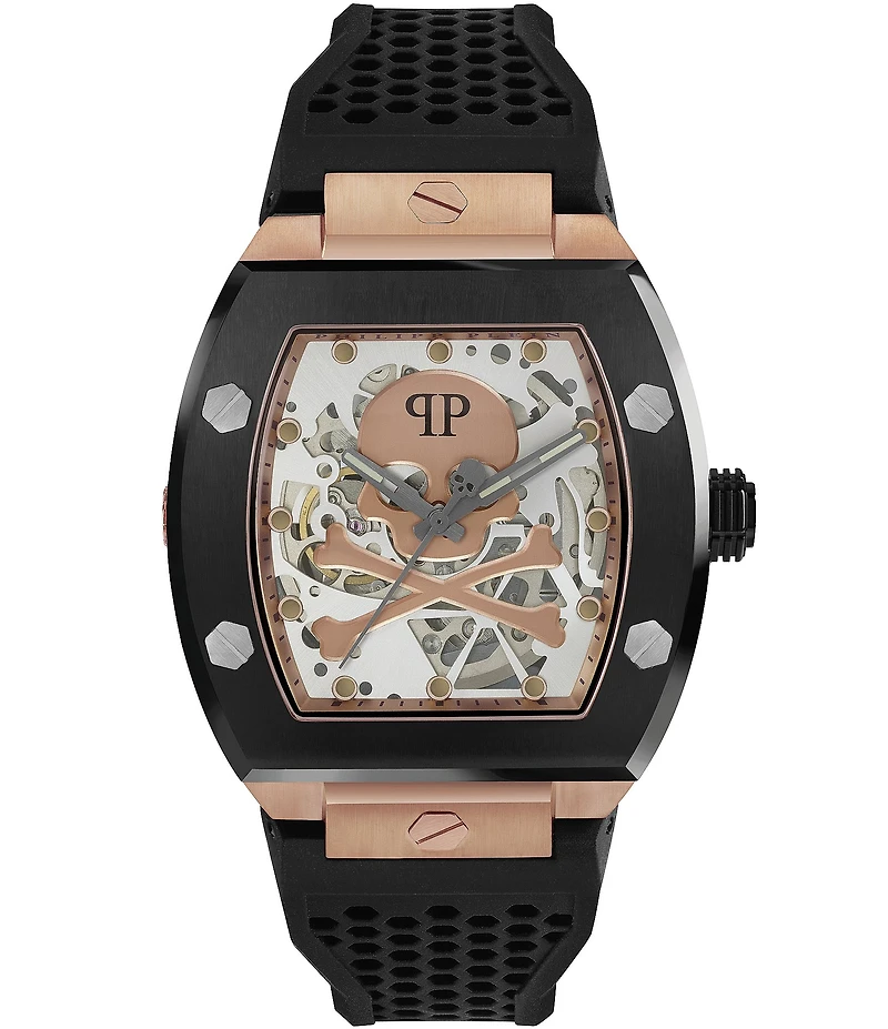 Philipp Plein Men's The Skeleton Automatic Black Silicone Strap Watch
