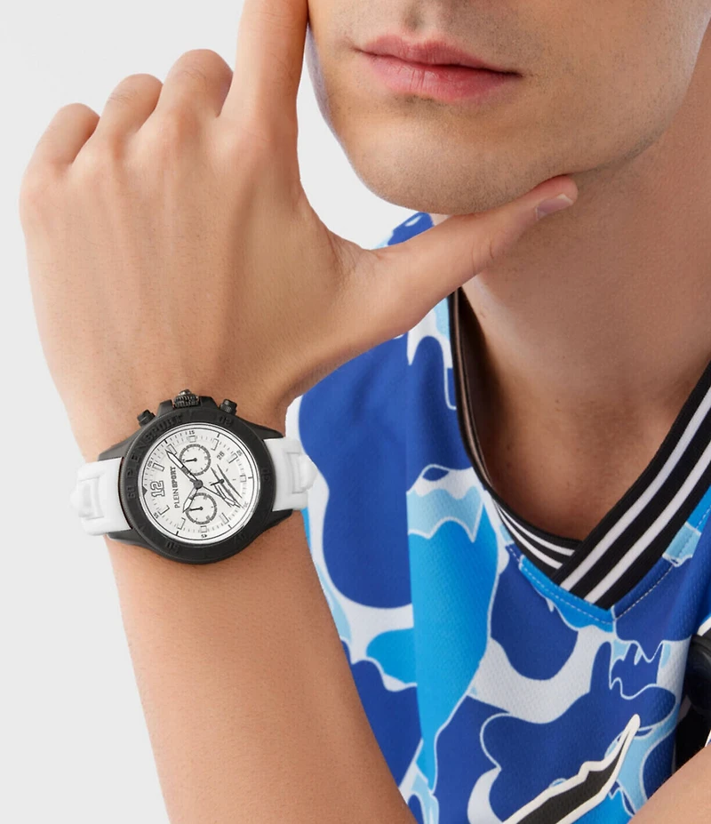 Philipp Plein Men's Warrior Tech Chronograph Black Silicone Strap Watch