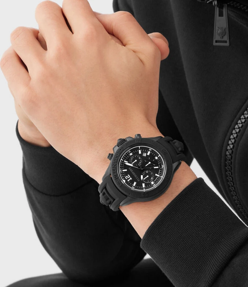 Philipp Plein Men's Warrior Tech Chronograph Black Silicone Strap Watch