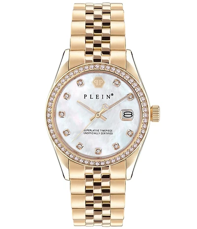 Philipp Plein Women's Date Superlative Crystal Quartz Analog Gold Stainless Steel Bracelet Watch