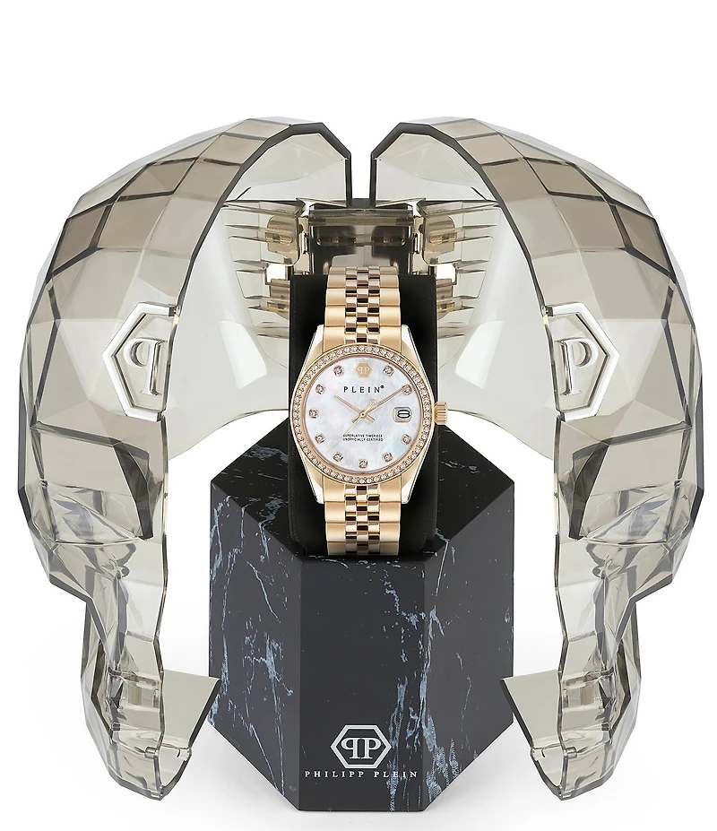 Philipp Plein Women's Date Superlative Crystal Quartz Analog Gold Stainless Steel Bracelet Watch