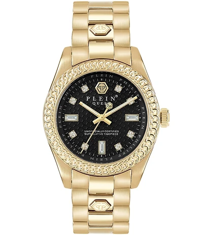 Philipp Plein Women's Queen Quartz Analog Black Dial Gold Stainless Steel Bracelet Watch
