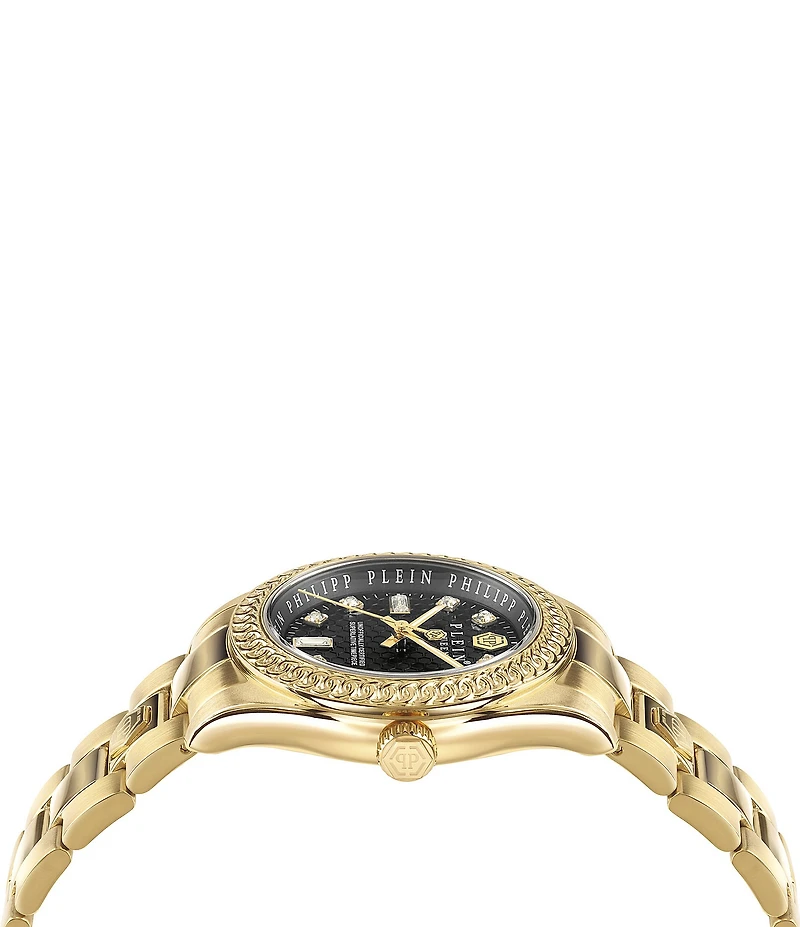 Philipp Plein Women's Queen Quartz Analog Black Dial Gold Stainless Steel Bracelet Watch