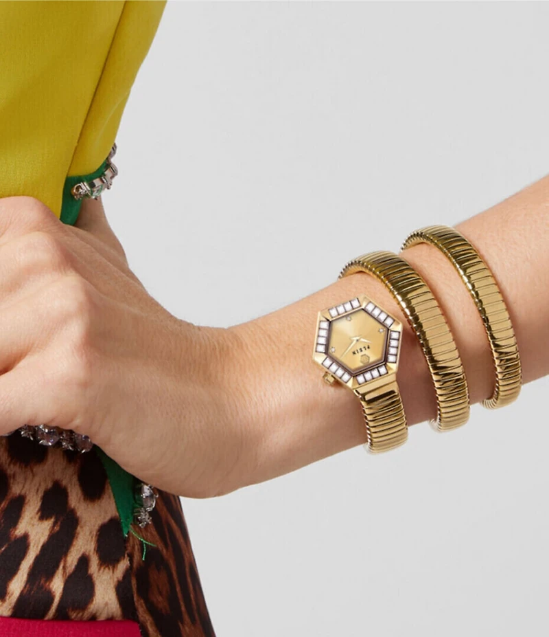 Philipp Plein Women's Snake Hexagon Analog Gold Tone Stainless Steel Bracelet Watch