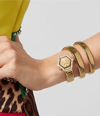 Philipp Plein Women's Snake Hexagon Analog Gold Tone Stainless Steel Bracelet Watch