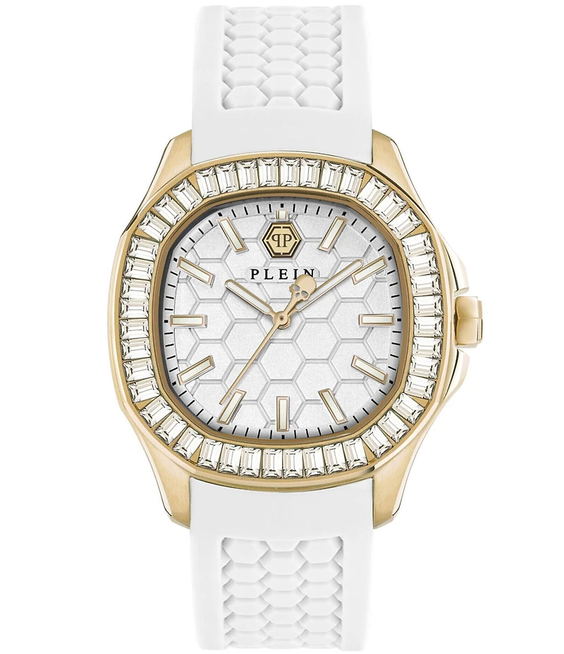 Philipp Plein Women's The Pectre Lady Crystal Analog White Silicone Strap Watch