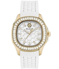 Philipp Plein Women's The Pectre Lady Crystal Analog White Silicone Strap Watch