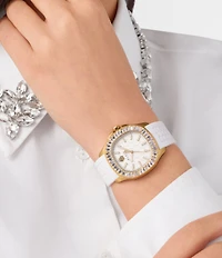 Philipp Plein Women's The Pectre Lady Crystal Analog White Silicone Strap Watch