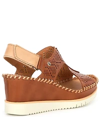 Pikolinos Aguadulce Leather Cut-out Perforated Platform Wedge Sandals