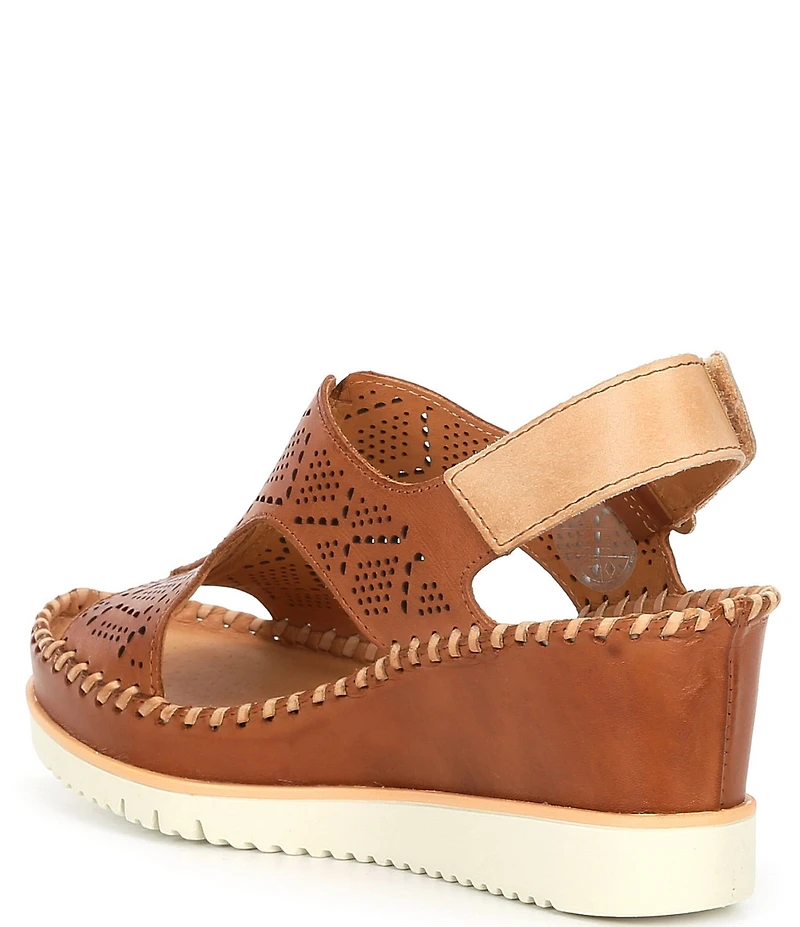 Pikolinos Aguadulce Leather Cut-out Perforated Platform Wedge Sandals