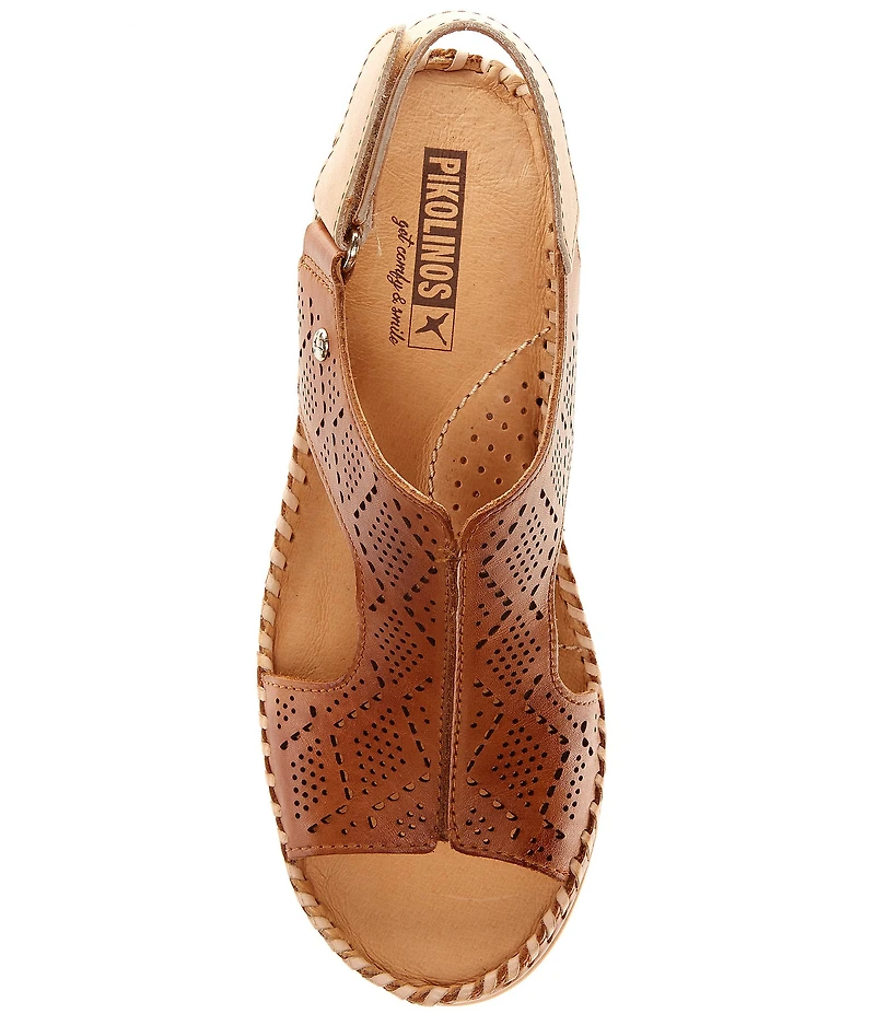 Pikolinos Aguadulce Leather Cut-out Perforated Platform Wedge Sandals