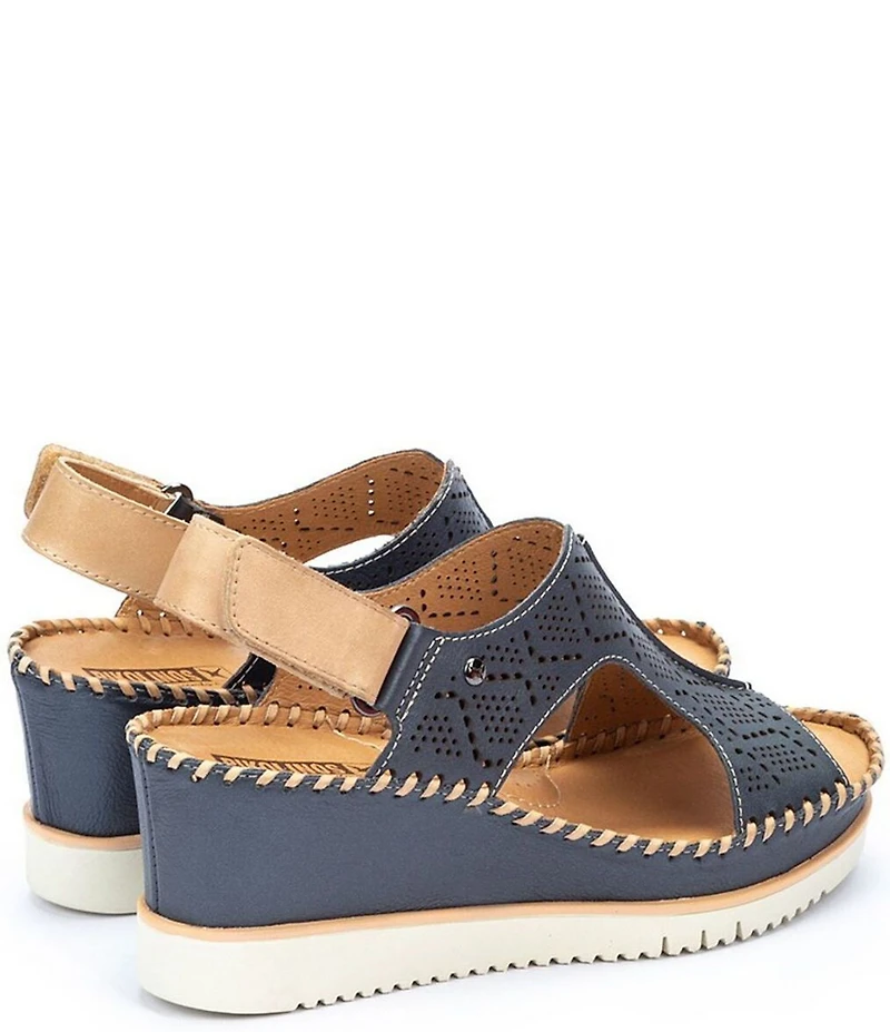 Pikolinos Aguadulce Leather Cut-out Perforated Platform Wedge Sandals