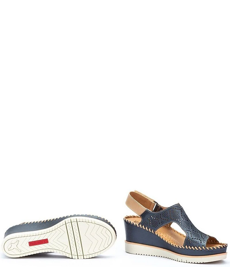 Pikolinos Aguadulce Leather Cut-out Perforated Platform Wedge Sandals