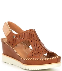 Pikolinos Aguadulce Leather Cut-out Perforated Platform Wedge Sandals