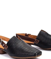 Pikolinos Alameda Perforated Leather Block Heel Slingback Mules