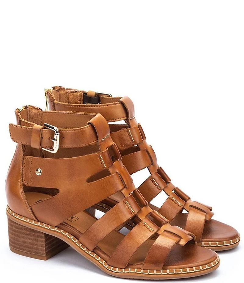 Pikolinos Blanes Leather Block Heel Gladiator Sandals