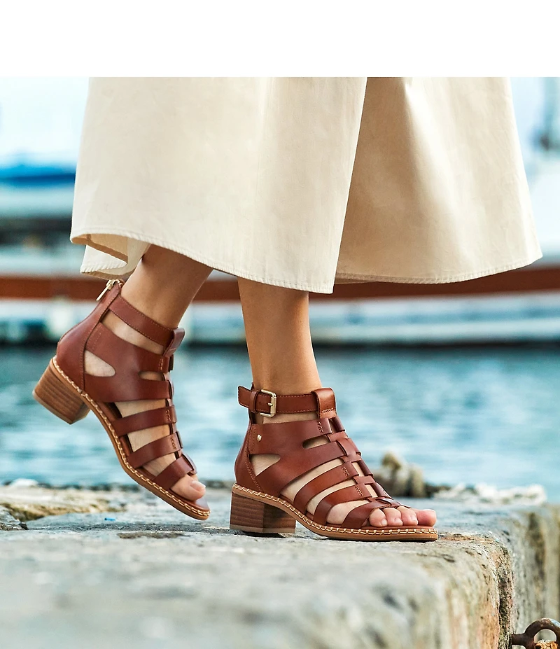 Pikolinos Blanes Leather Block Heel Gladiator Sandals